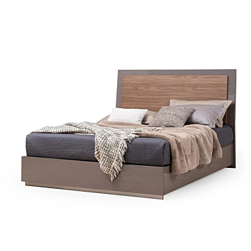 ALF Fifth Avenue King Bed – Italian Modern Design in Brushing Beige High Gloss and Walnut Finish