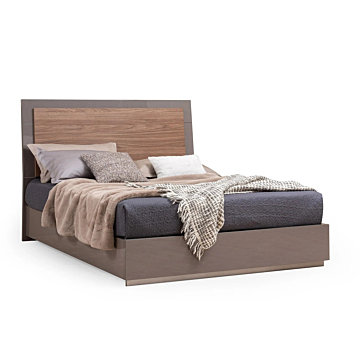 ALF Fifth Avenue Queen Bed – Italian Modern Design in Brushing Beige High Gloss and Walnut Finish