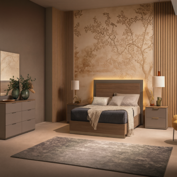 ALF Fifth Avenue Bedroom Set – Modern Italian Design in Brushing Beige High Gloss & Eco-Veneer Walnut