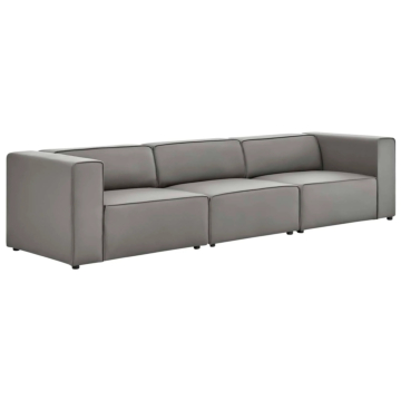 Modway Mingle Vegan Leather 3-Piece Sectional Sofa-Gray