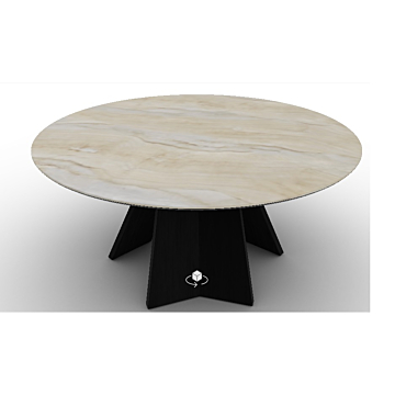 Calligaris Icaro Table With Round Fixed Top And Central Wooden Base