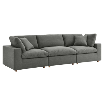 Modway Commix Down Filled Overstuffed 3 Piece Sectional Sofa Set-Gray