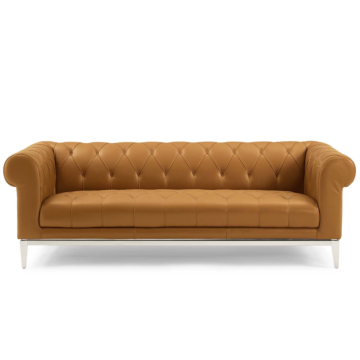Modway Idyll Tufted Button Upholstered Leather Chesterfield Sofa-Tan