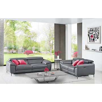 Lucca Leather Living Room Set, Loveseat and Armchair | Creative Furniture-Steel Gray Leather HTL