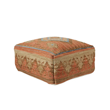Jaipur Living Ember Indoor/ Outdoor Tribal Orange/ Blue Cuboid Pouf