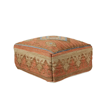 Jaipur Living Ember Indoor/ Outdoor Tribal Orange/ Blue Cuboid Pouf