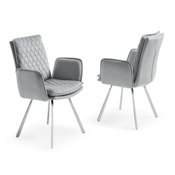 Novel Armchair, Light Gray Fabric Upholstered, Chrome Frame| Creative Furniture