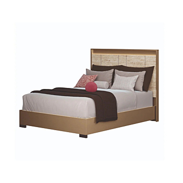 ALF Jo King Bed with Headboard Lighting – Gold High Gloss & Travertino Eco-Stone Finish