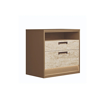 ALF Jo Nightstand – Gold High Gloss & Travertino Eco-Stone Finish