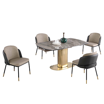 Chintaly Karla Katherine 5-Piece Dining Set with Extendable Marbleized Ceramic Table & 2Tone Chairs with Golden Accents