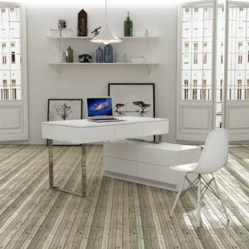J & M KD12 Office Desk with Storage Cabinet | White Gloss