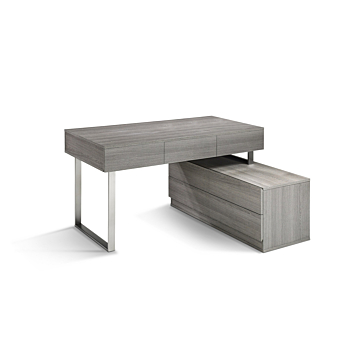 J & M KD12 Office Desk with Storage Cabinet, Matte Grey Oak