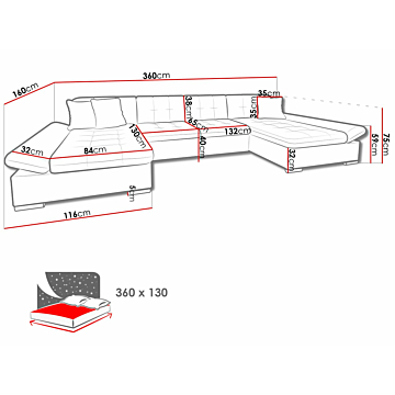Cortex LIA Sectional Sleeper Sofa, Universal Corner