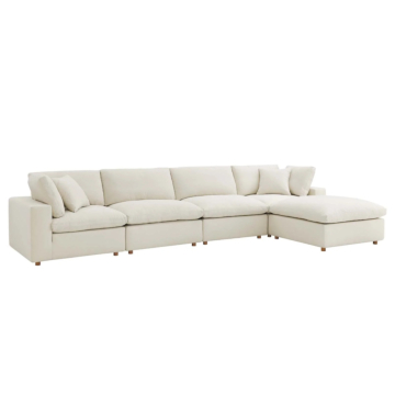 Modway Commix Down Filled Overstuffed 5 Piece Sectional Sofa Set-Light Beige