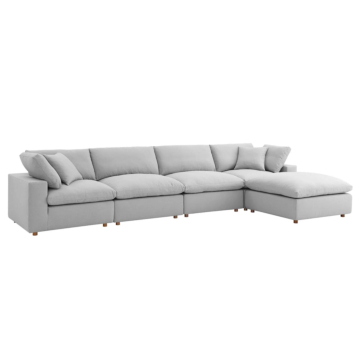 Modway Commix Down Filled Overstuffed 5 Piece Sectional Sofa Set-Light Gray