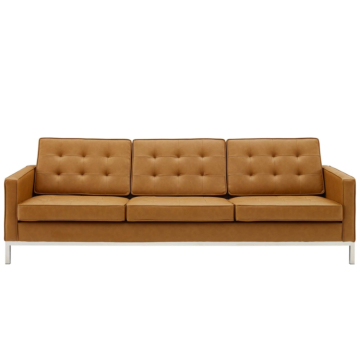 Modway Loft Tufted Upholstered Faux Leather Sofa-Silver Tan