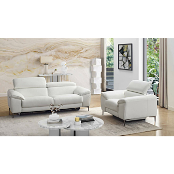 Lucca Leather Living Room Set, Loveseat and Armchair | Creative Furniture-Snow White Leather HTL