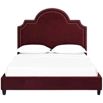 Modway Primrose Performance Velvet Platform Bed, Queen, Maroon
