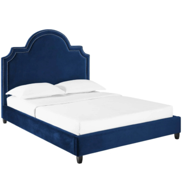 Modway Primrose Performance Velvet Platform Bed. Queen, Navy