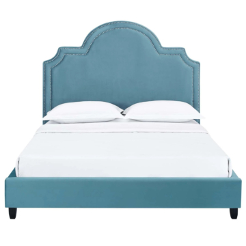 Modway Primrose Performance Velvet Platform Bed, Queen, Sea Blue