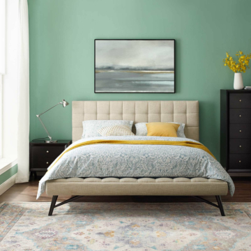 Modway Julia Biscuit Tufted Upholstered Fabric Platform Bed, Queen, Beige