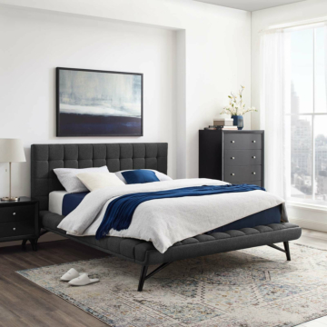 Modway Julia Biscuit Tufted Upholstered Fabric Platform Bed, Gray