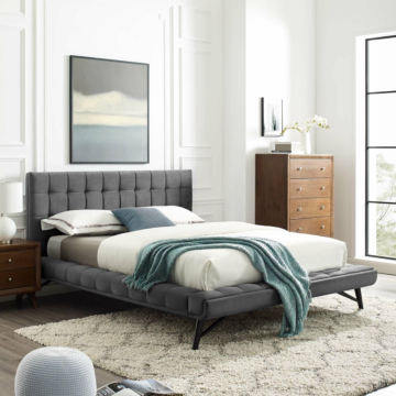 Modway Julia Biscuit Tufted Performance Velvet Platform Bed, Gray
