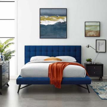 Modway Julia Biscuit Tufted Performance Velvet Platform Bed, Navy
