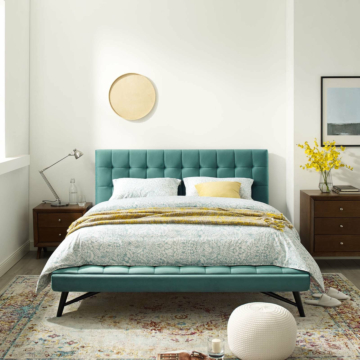 Modway Julia Biscuit Tufted Performance Velvet Platform Bed, Teal
