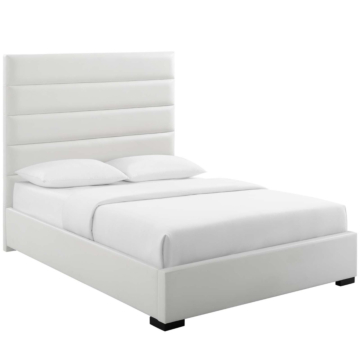 Modway Genevieve Faux Leather Platform Bed, Queen, White