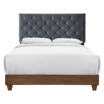 Modway Rhiannon Diamond Tufted Upholstered Performance Velvet Bed, Queen, Walnut Charcoal