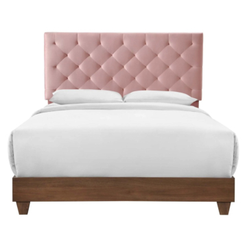 Modway Rhiannon Diamond Tufted Upholstered Performance Velvet Bed, Queen, Walnut Dusty Rose