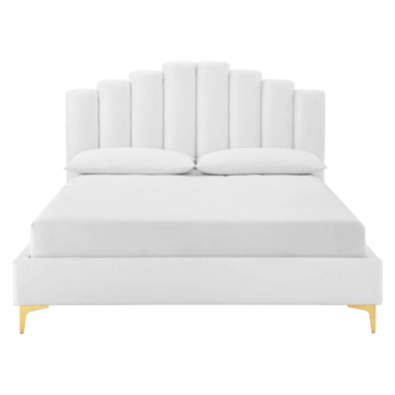 Modway Olivia Performance Velvet Platform Bed, Queen, White