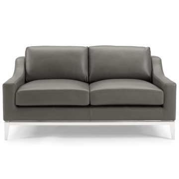 Modway Harness 64" Stainless Steel Base Leather Loveseat-Gray