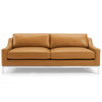 Modway Harness 83.5" Stainless Steel Base Leather Sofa-Tan