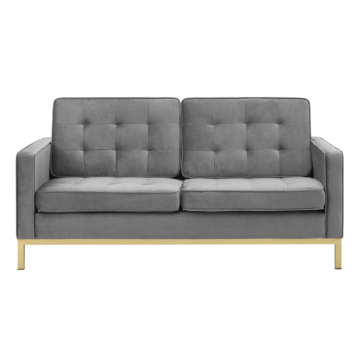 Modway Loft Gold Stainless Steel Leg Performance Velvet Loveseat-Gold Gray