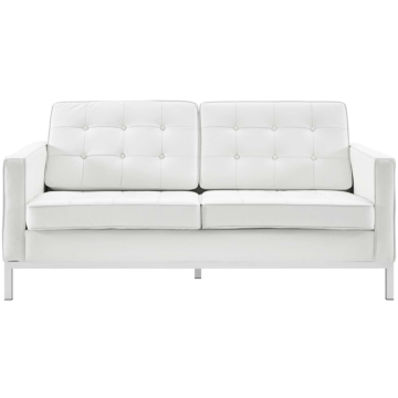 Modway Loft Leather Loveseat in Black-Snow White Leather HTL