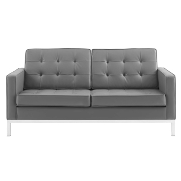 Modway Loft Tufted Upholstered Faux Leather Loveseat-Gray