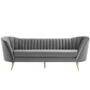 Modway Opportunity Vertical Channel Tufted Curved Performance Velvet Sofa-Gray
