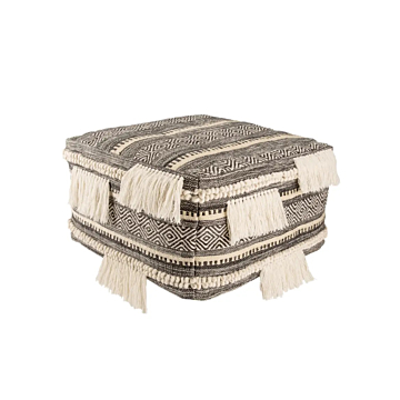 Nikki Chu by Jaipur Living Bahri Tribal Dark Gray/ Ivory Cube Pouf