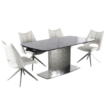 Chintaly Nora 5-Piece Contemporary Dining Set with Extendable Textured Table & 4 Swivel Chairs