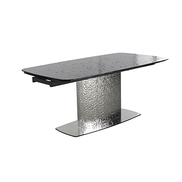 Chintaly Nora Contemporary Extendable Textured Glass Top Table & Textured Steel Base