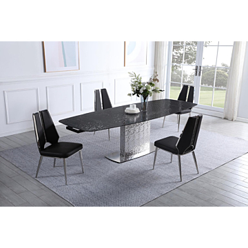 Chintaly Nora Tessa 5-Piece Contemporary Dining Set with Extendable Textured Table & Steel Accent Chairs