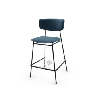 Calligaris Fifties Stool With Upholstered Seat And Backrest And Metal Base