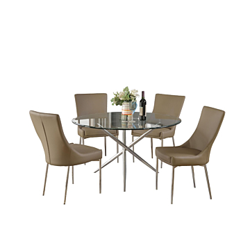 Chintaly Patricia 5-Piece Contemporary Dining Set with Round Glass Table and Club Style Chairs