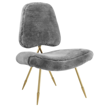 Modway Ponder Upholstered Sheepskin Fur Lounge Chair-Gray