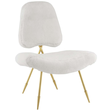 Modway Ponder Upholstered Sheepskin Fur Lounge Chair-White