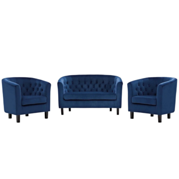 Modway Prospect 3 Piece Performance Velvet Loveseat and Armchair Set-Navy