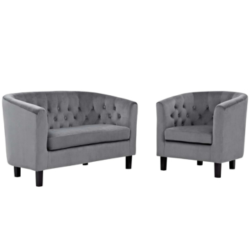 Modway Prospect 2 Piece Performance Velvet Loveseat and Armchair Set-Gray