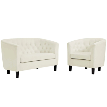 Modway Prospect 2 Piece Performance Velvet Loveseat and Armchair Set-Ivory